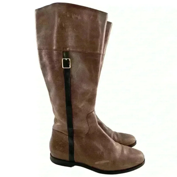 Cole haan womens knee high boots size 10 brown leather zip up riding equestrian - Picture 1 of 12